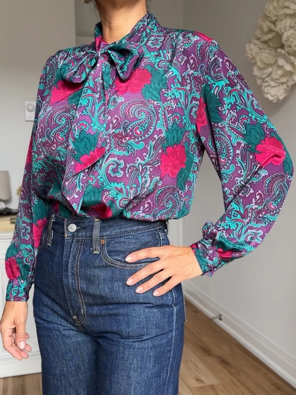 80s Vintage Bow Tie Blouse